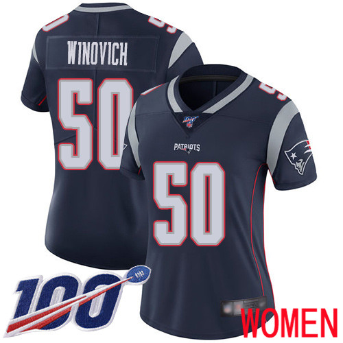 New England Patriots Football #50 100th Limited Navy Blue Women Chase Winovich Home NFL Jersey->youth nfl jersey->Youth Jersey
